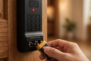 Khóa vân tay hết pin - kích nguồn khẩn cấp bằng pin 9V