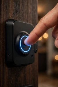 Ngón tay quét vân tay trên cảm biến khóa cửa thông minh