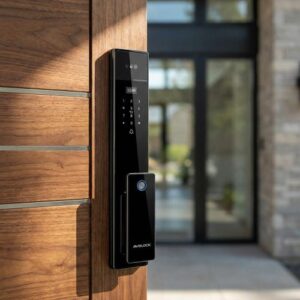 Khóa vân tay thông minh Avolock lắp trên cửa gỗ