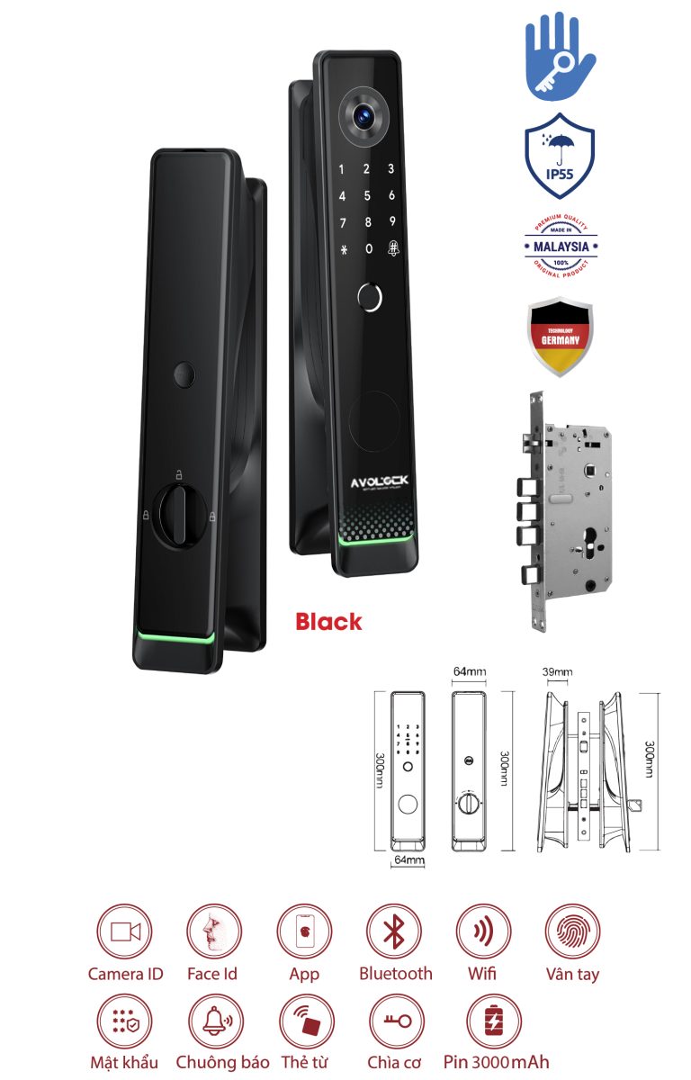 Các tính năng của khóa thông minh Avolock AL-81FRVT: Face ID, vân tay, WiFi, mã số, thẻ từ, chìa cơ