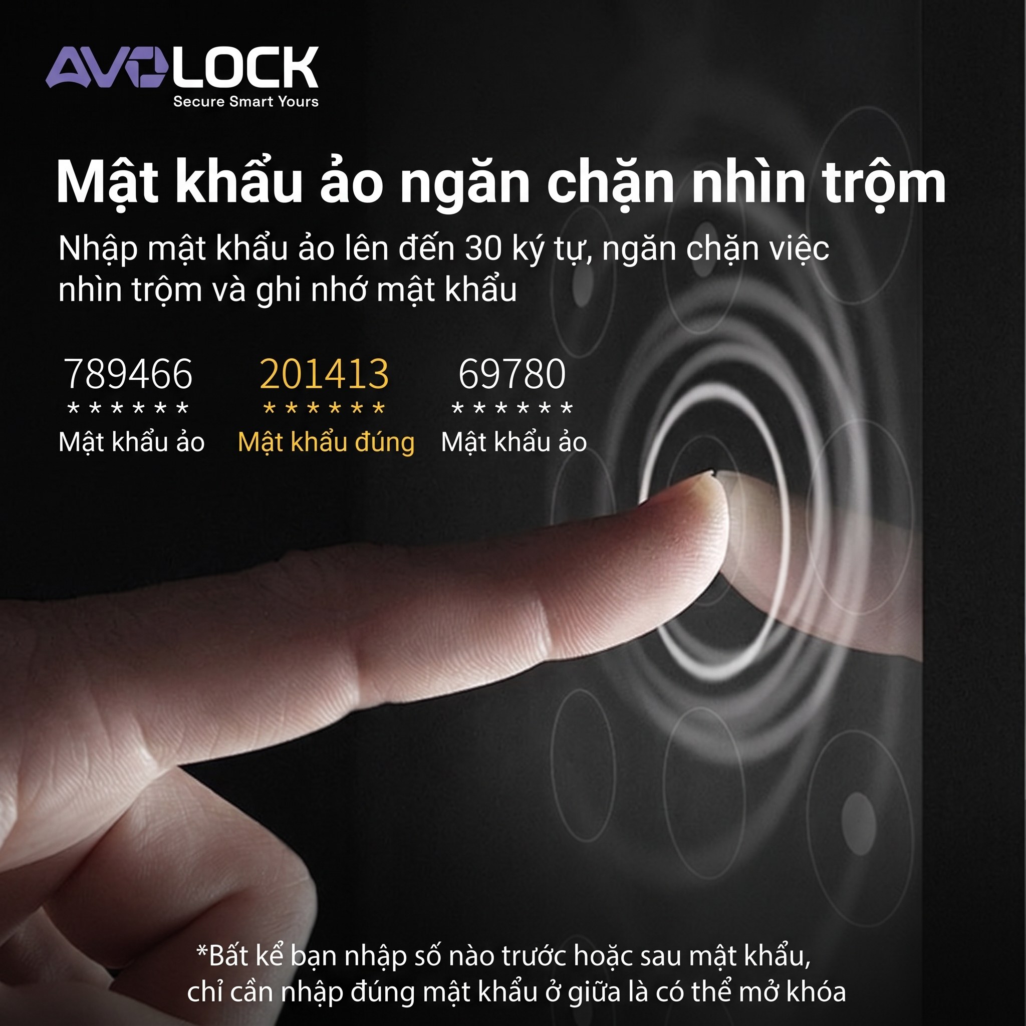 Tính năng mã số ảo chống nhìn trộm trên khóa vân tay Avolock