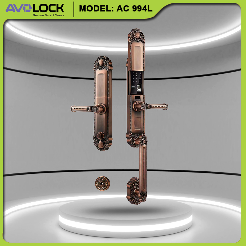 Khóa vân tay tân cổ điển Avolock AC-994L lắp trên cửa gỗ, quản lý vân tay cho cả gia đình
