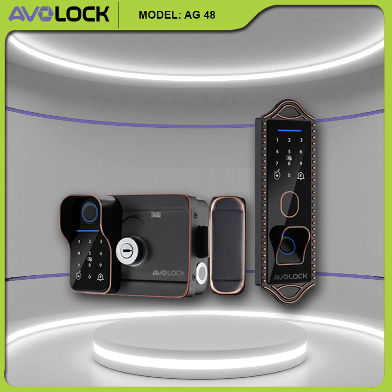 Khóa vân tay cửa cổng Avolock AG-48 chính hãng với bàn phím và cảm biến vân tay