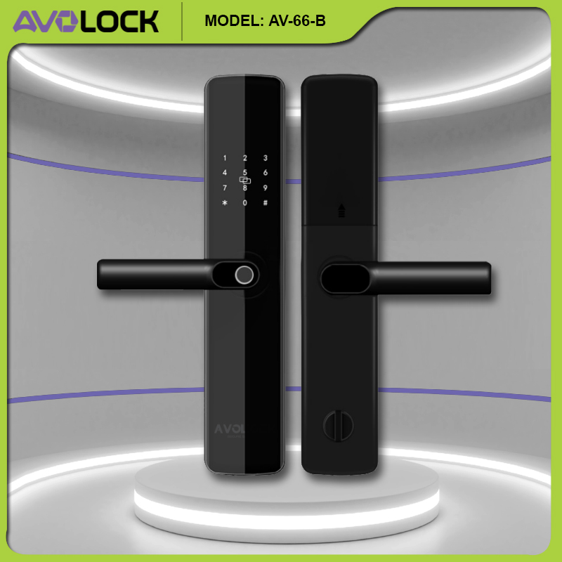 Khóa vân tay Avolock AV-66-B cho cửa gỗ màu đen sang trọng - đại lý chốt đơn 10.10 giữ hàng